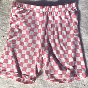 Pink and white checkered shorts